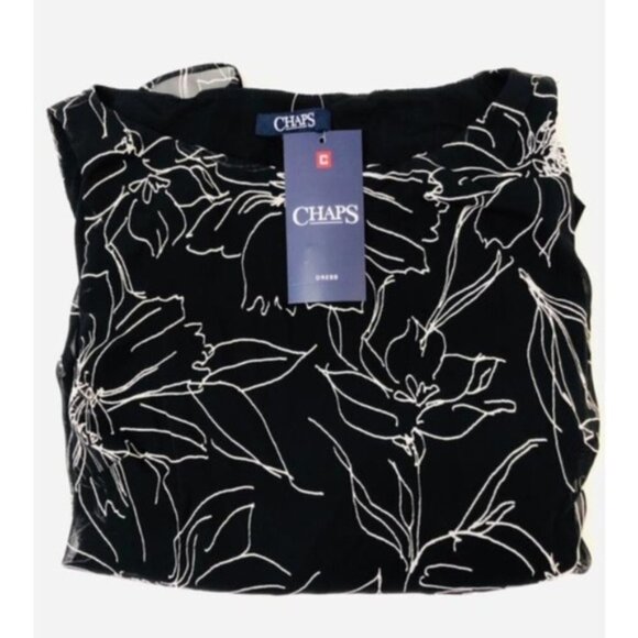 Chaps Womens Black Floral Sleeveless Chiffon Overlay A line Dress Sz 6 New - Picture 4 of 9